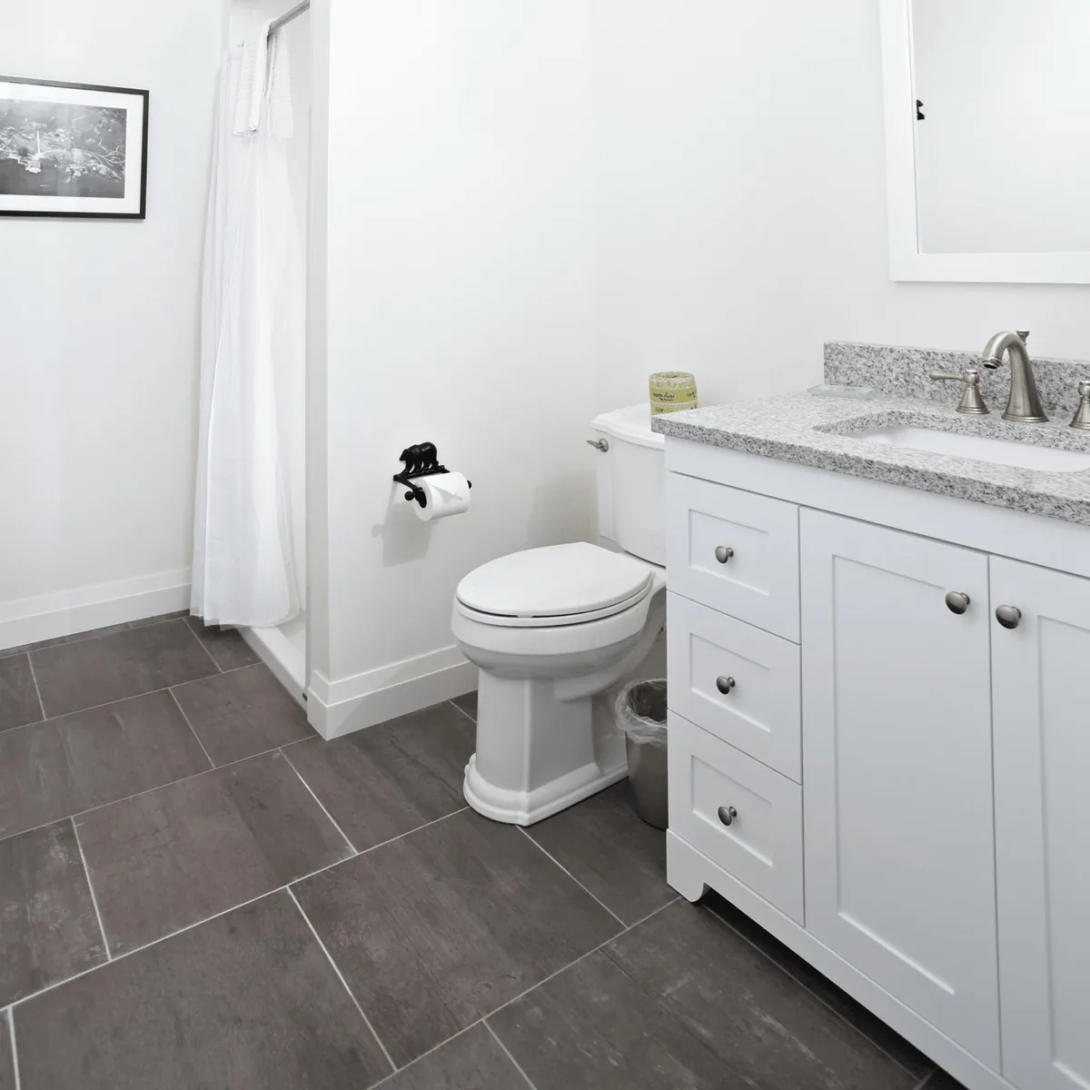 King View Suite bathroom with a white vanity and shower at Killarney Mountain Lodge