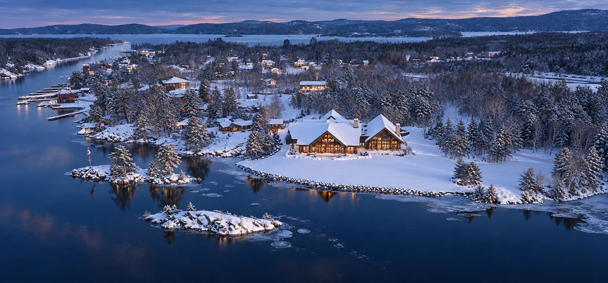 AI-assisted winter visualization of Canada House from an actual aerial property photograph